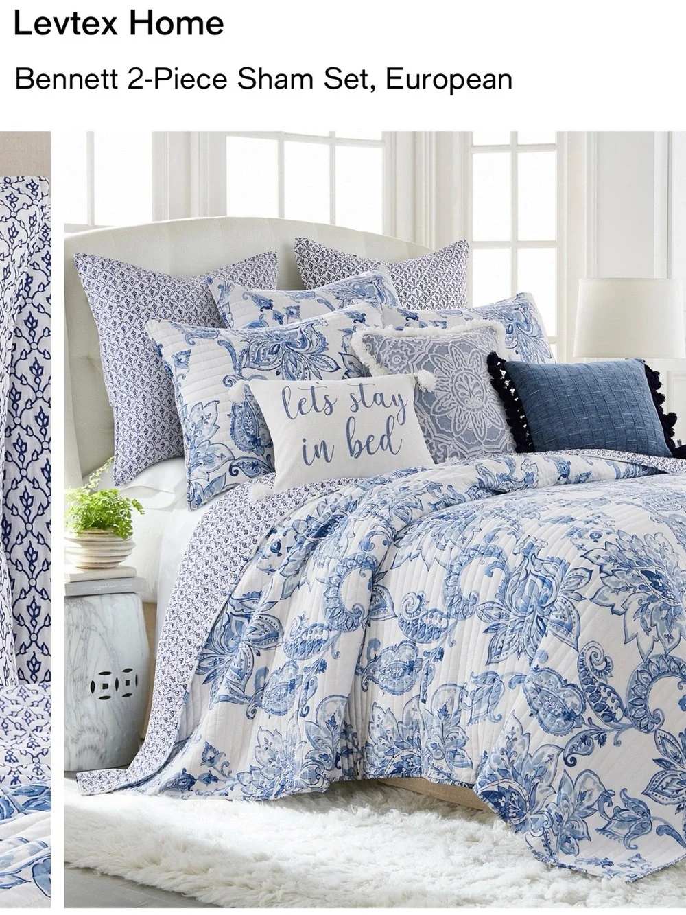 Levtex Bennett Blue and White Printed Pillow Euro Shams - Set of 2. 💙🤍